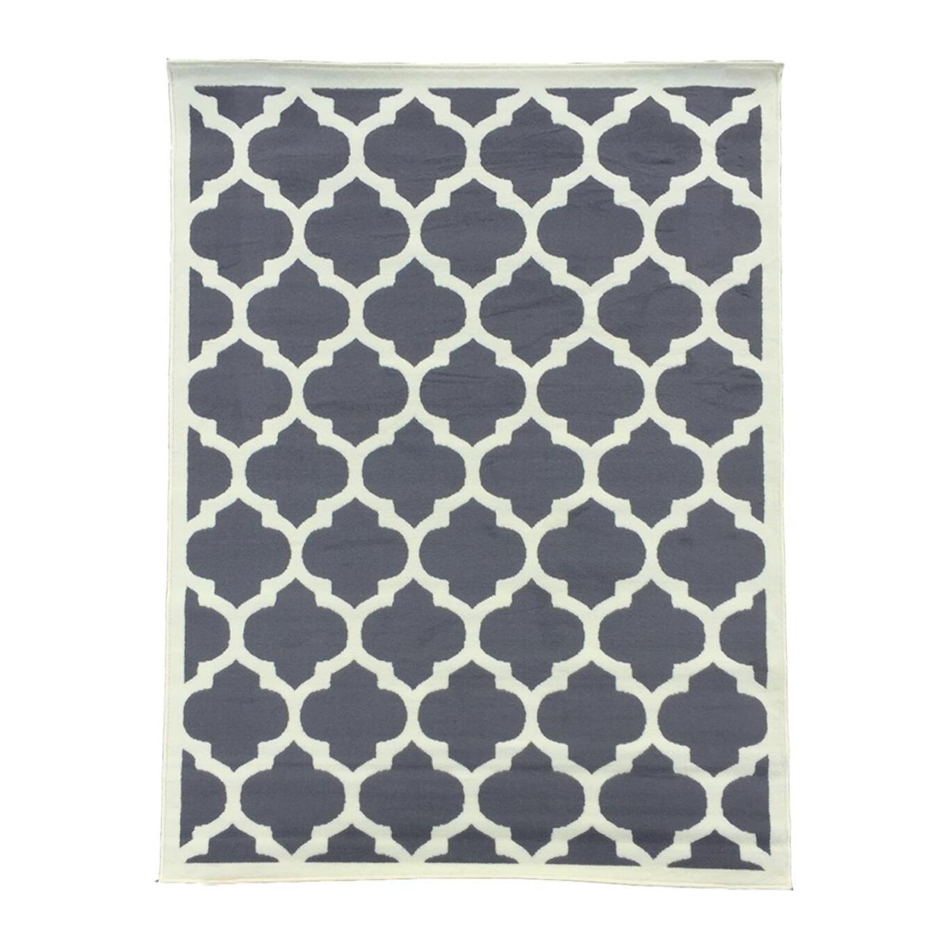 Tapis Kihe gris et blanc motif géométrique