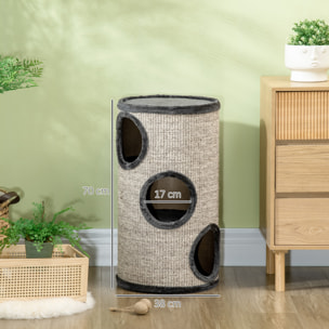 Arbre à chat cylindrique - tour à griffer pour chat - tonneau griffoir - 3 niveaux + plateforme - sisal peluche anthracite