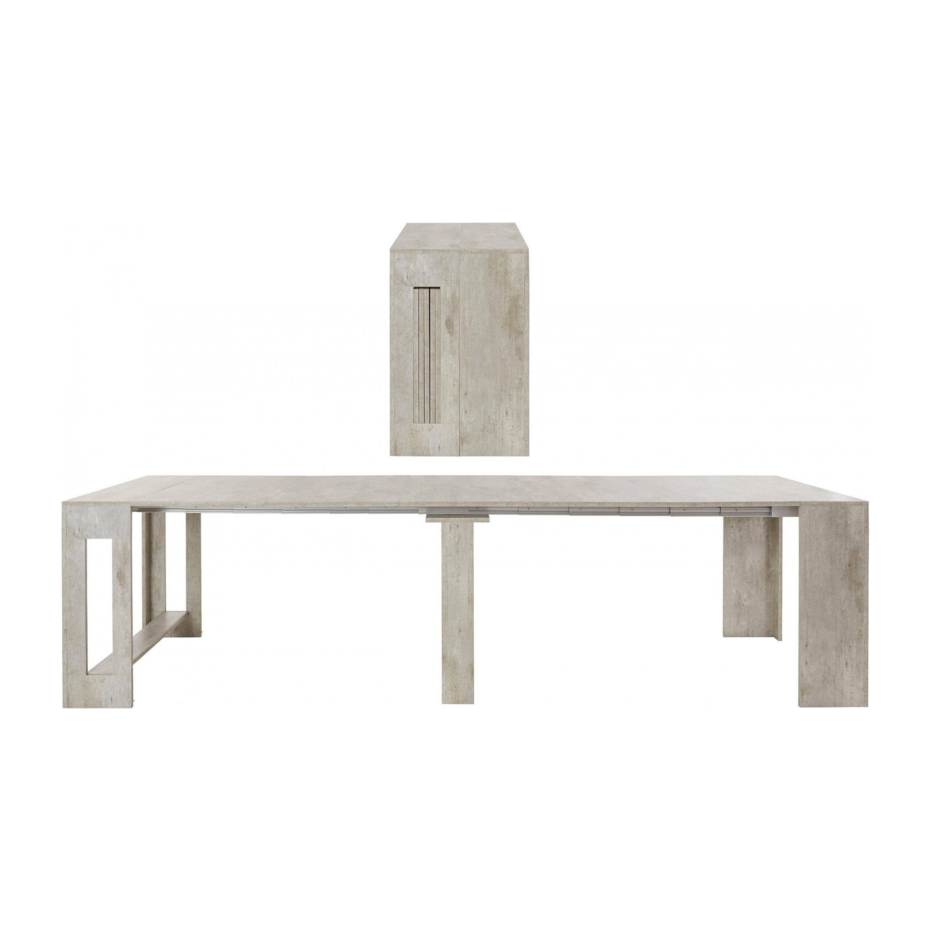 Tavolo da pranzo moderno, Made in Italy, Consolle allungabile fino a 12 posti, con portallunghe, cm 51x90h77 ( fino a 300 cm) colore Grigio Cenere