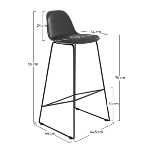 Lot de 2 chaises de bar noires 75 cm - Leni