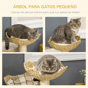 Árbol Rascador para Gatos Altura 75 cm con 3 Camas de Totora Cojines 56x56x75 cm