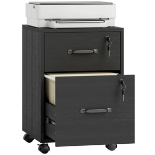 Caisson bureau verrouillable mobile 2 tiroirs coulissants trieur dossiers effet bois noir