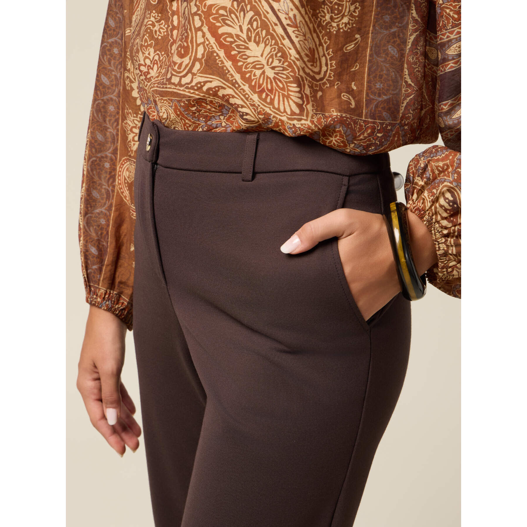 Oltre - Pantaloni flare in punto milano - Marrone