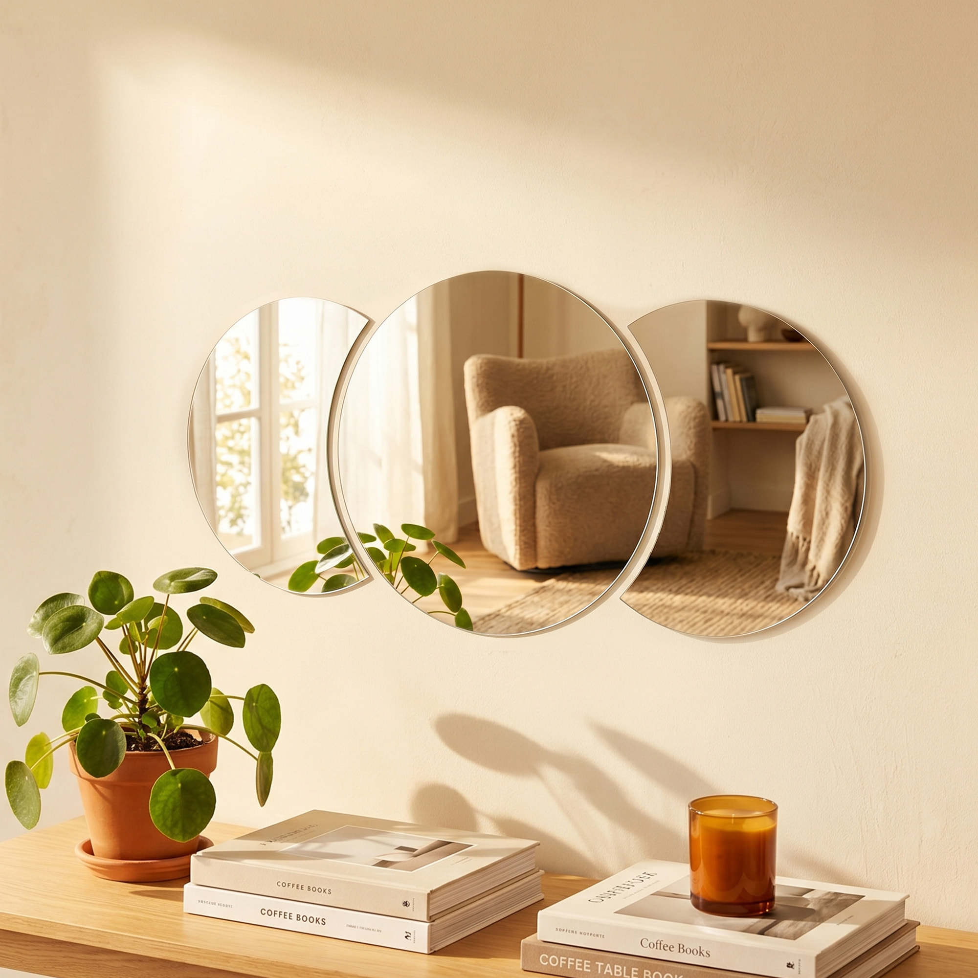 3 stickers miroirs rond et demi-lune