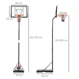 Aro de Baloncesto con Soporte Acero 86x153x250-350cm Negro