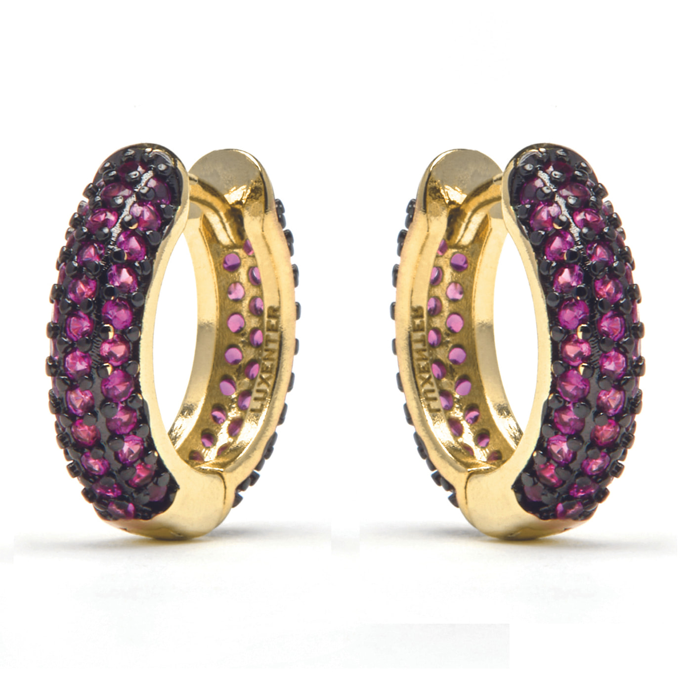 Pendientes de 9mm de diámetro acabado oro amarillo de 18k y Circonita Rubí