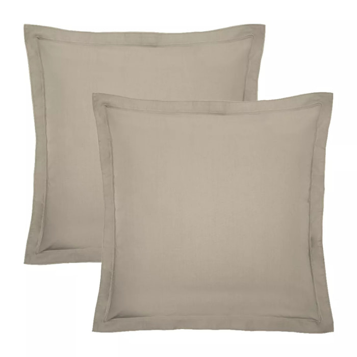 Lot de 2 taies percale de coton uni beige Olana lin
