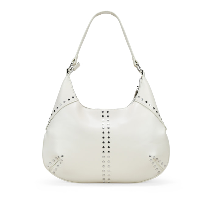 Bolso de hombro beige con tachuelas