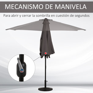 Sombrilla Parasol Jardín con Manivela Semicircular Exterior 269x138x236 cm Gris