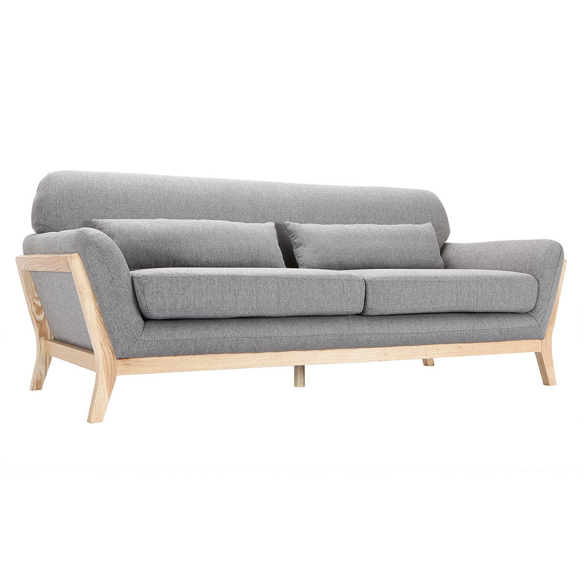 Canapé scandinave 3 places en tissu gris et bois clair YOKO