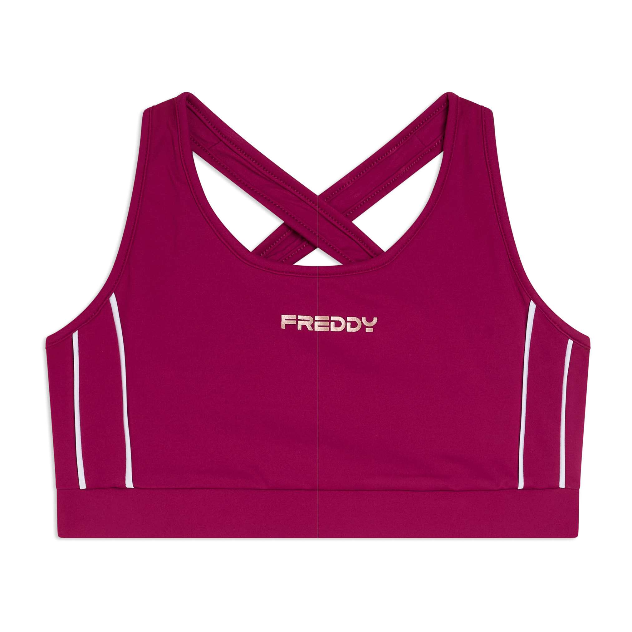 Top medio supporto in jersey tecnico con spalline incrociate