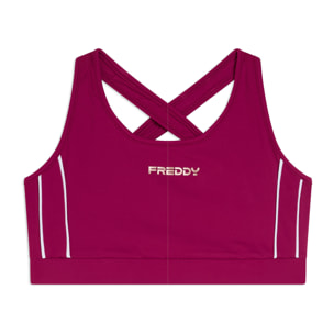 Top medio supporto in jersey tecnico con spalline incrociate
