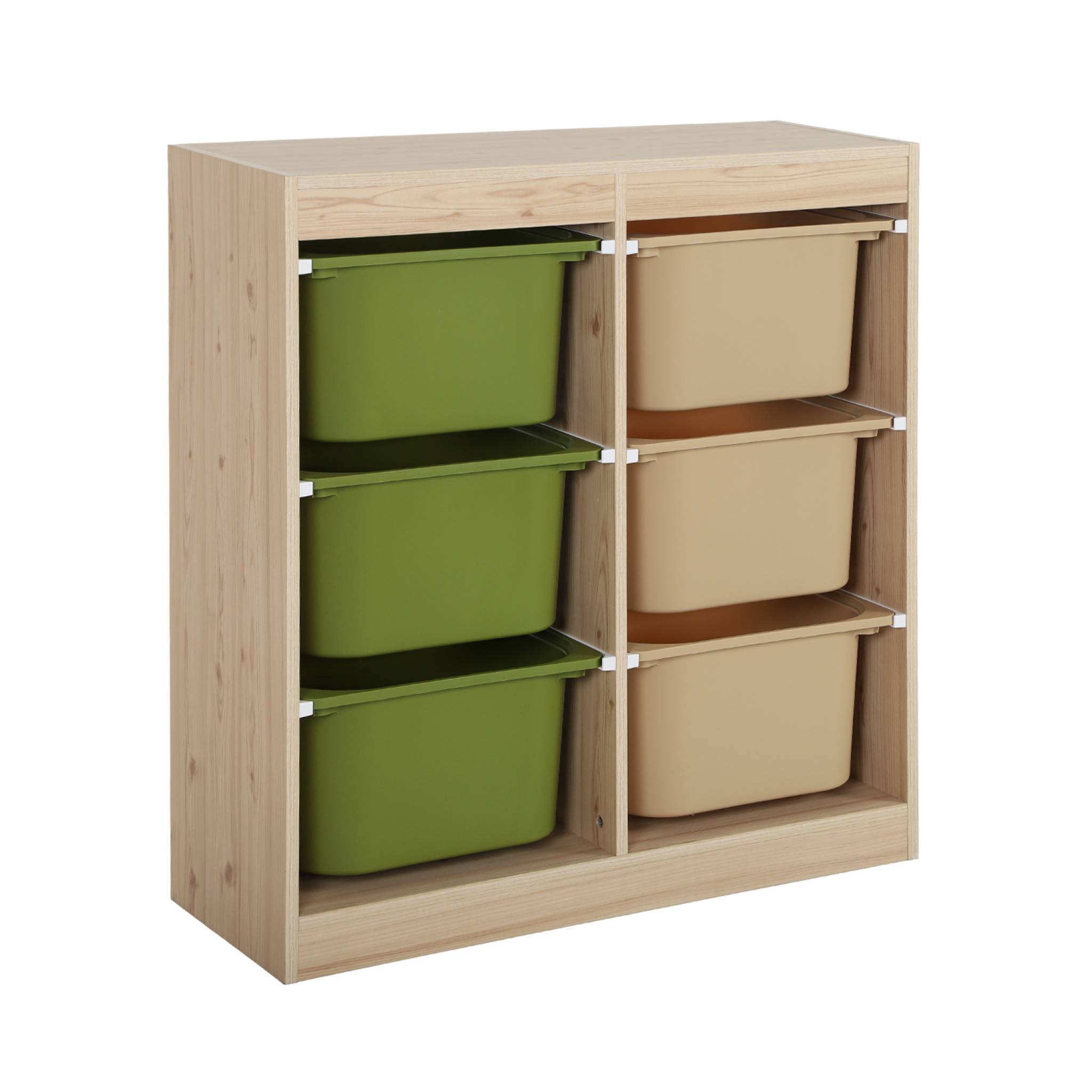 Meuble de rangement enfant 6 bacs de rangement en plastique vert olive taupe - Sora