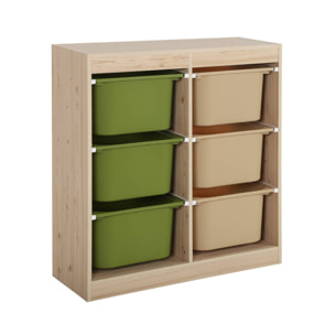 Meuble de rangement enfant 6 bacs de rangement en plastique vert olive taupe - Sora