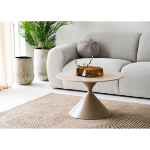 Tavolino da salotto Annecy in ceramica effetto travertino e acciaio ø70 cm