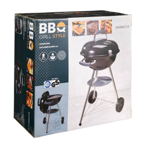 Barbacoa de Carbón con Ruedas Ø47cm - Parrilla de Acero Cromado y Rejilla para Carbón - Para Jardín, con Patas de Acero Inoxidable
