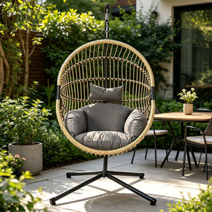 Fauteuil suspendu effet rotin avec coussin gris FLORESTA