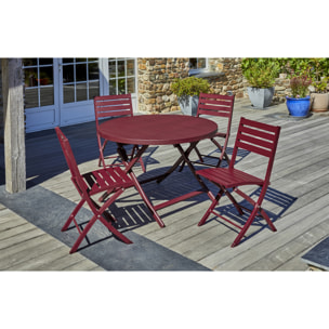 MARIUS - Ensemble repas de jardin 4 places en aluminium rouge carmin