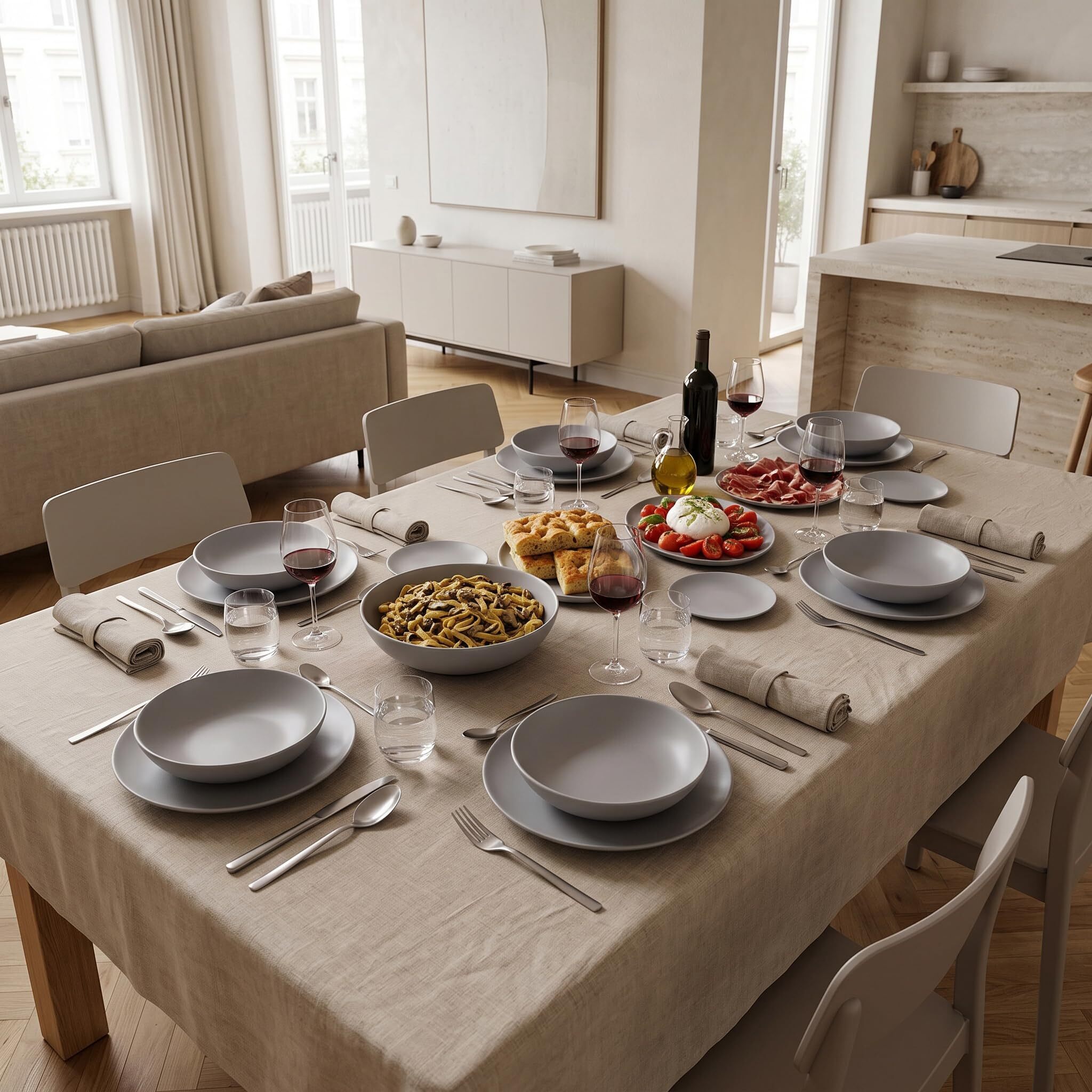 Servizio piatti 18 pezzi in ceramica - GRIGIO