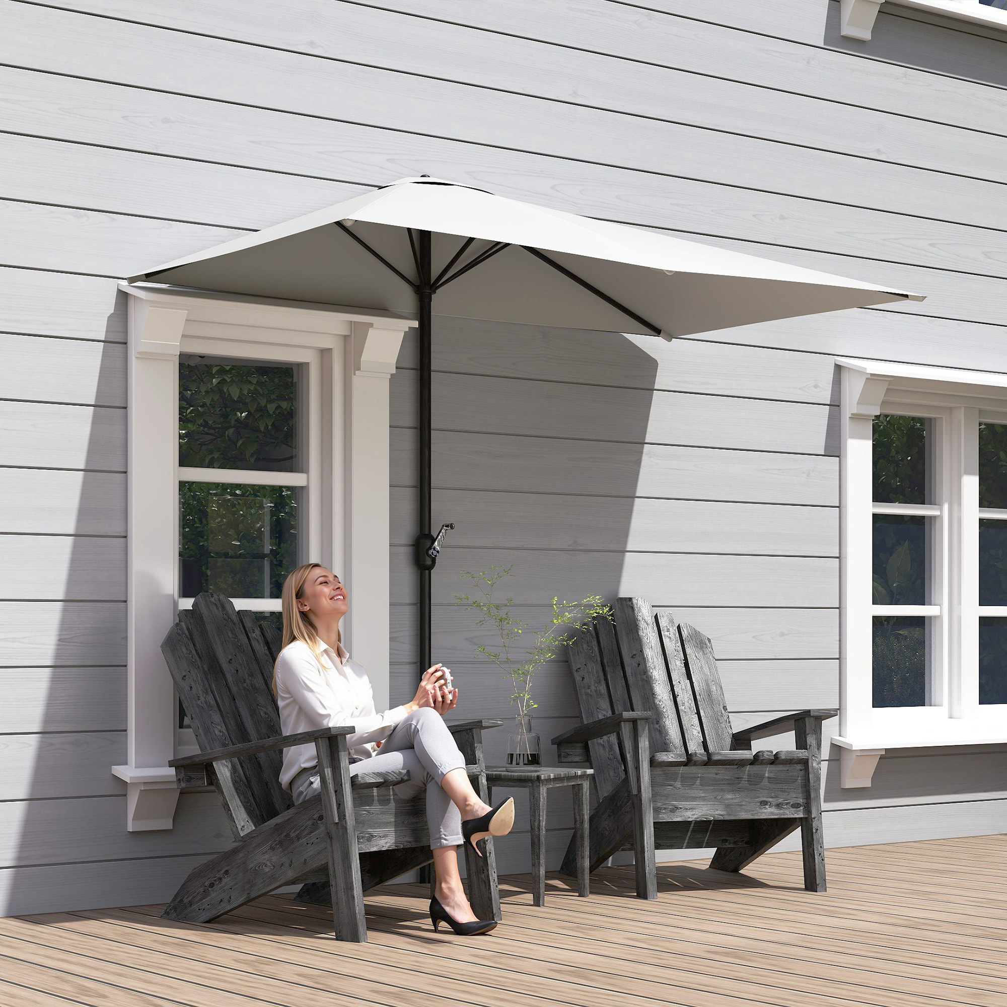 Demi-parasol Ø 230 cm Parasol de balcon terrasse avec manivelle Protection solaire UV Polyester pour contre au mur, porche, balcon crème