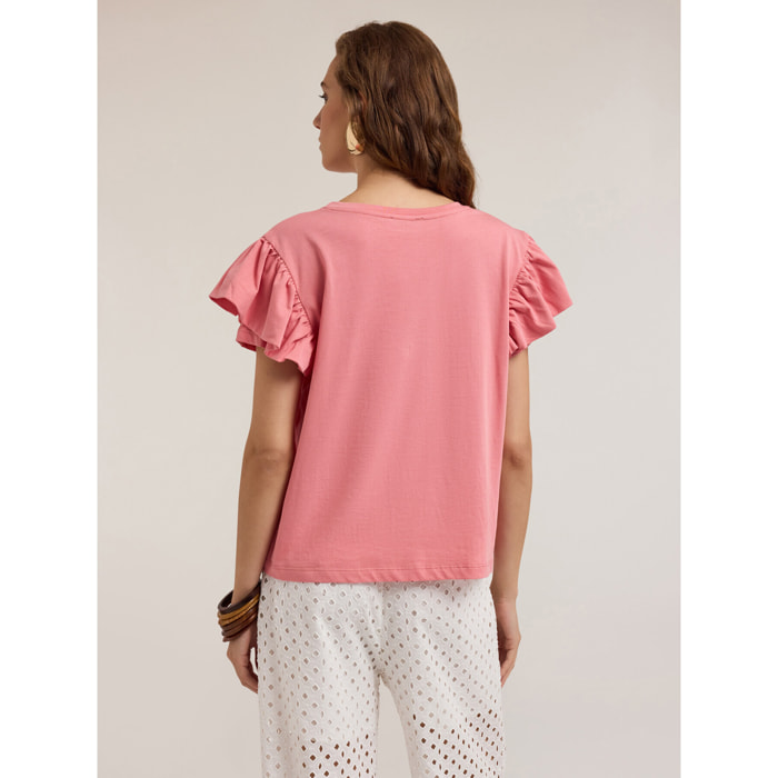 Motivi - T-shirt con maniche a volant - Rosa