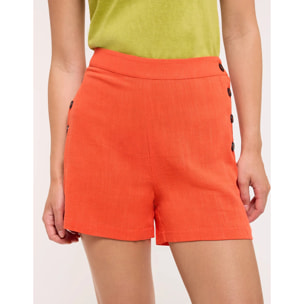 Short Lino Fluido Botones Naranja - Malecum