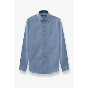 Camicia Uomo 1 Bottone Francese Slim Jacquard Fantasia Blu Inchiostro\Bianco