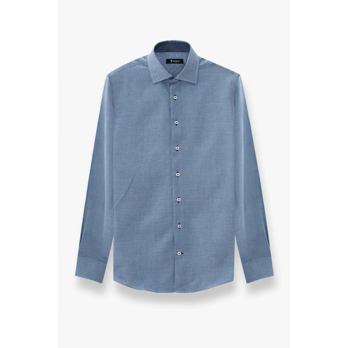 Camicia Uomo 1 Bottone Francese Slim Jacquard Fantasia Blu Inchiostro\Bianco