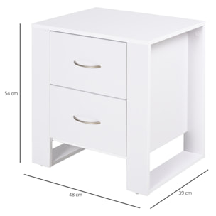 Table de Chevet Table de Nuit 2 Tiroirs Design Contemporain Dim. 48L x 39l x 54H cm Panneaux de Particules Blanc