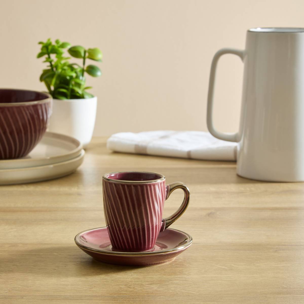 Coffret 2 tasses avec coupelles Ella 90ml grenat