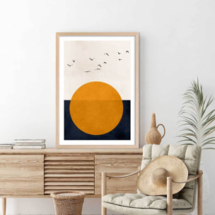 Affiche dessin ""mélodie de la vie"" Affiche + cadre en bois - Chêne