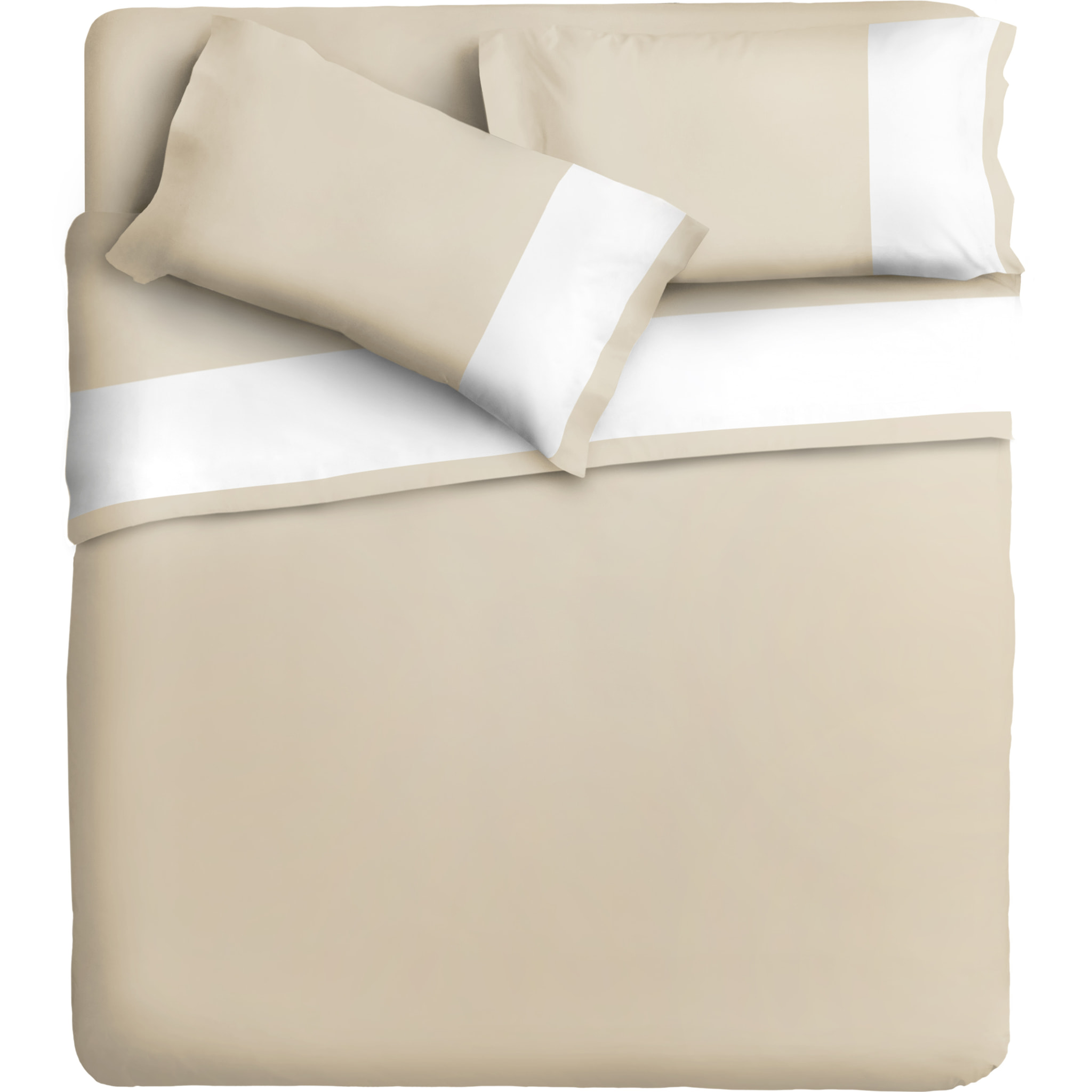 Completo letto bordo RASO IPERSAN Puro Cotone Bianco fondo Panna