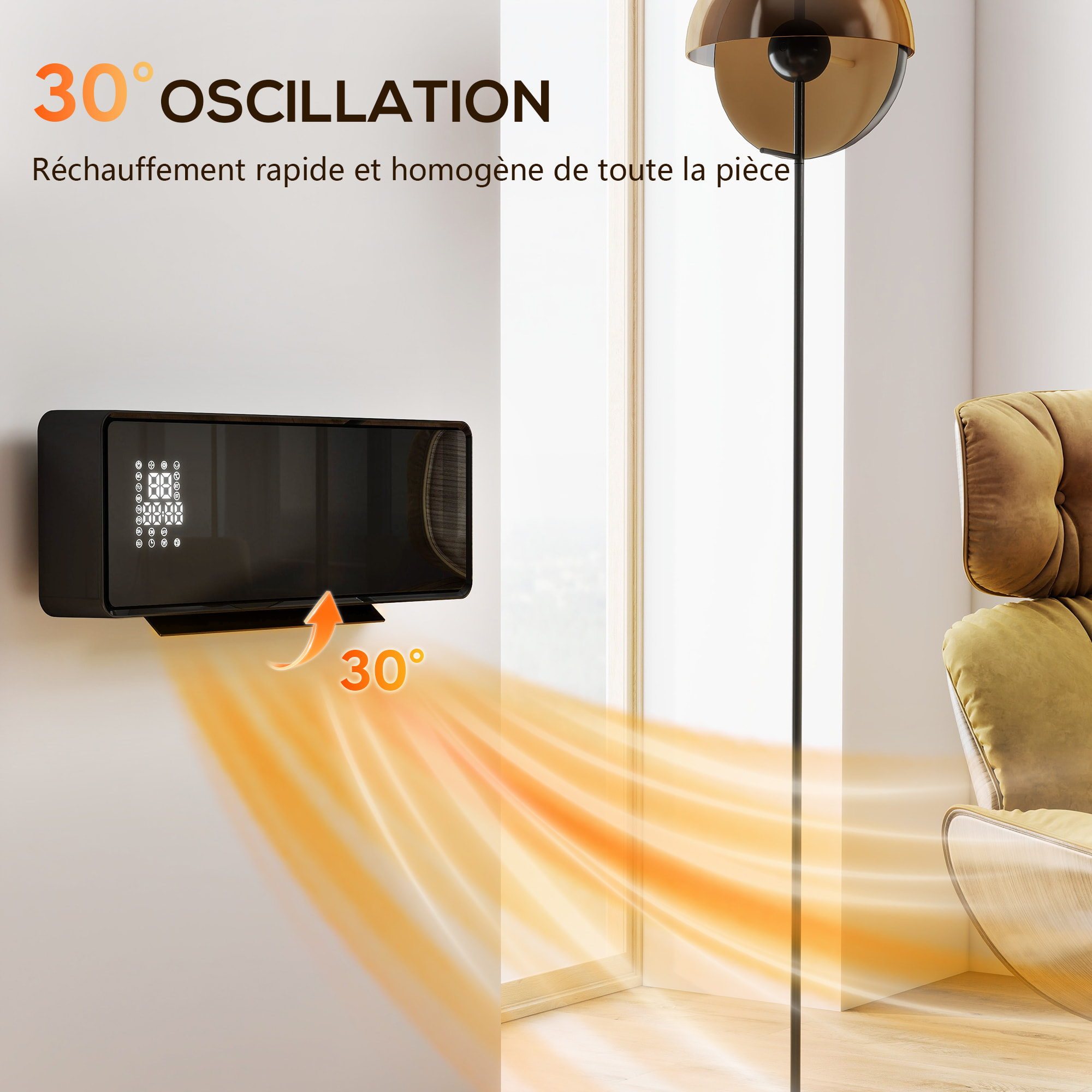 Chauffage soufflant mural 2000W chauffage céramique PTC radiateur réglable timer oscillant télécommande blanc