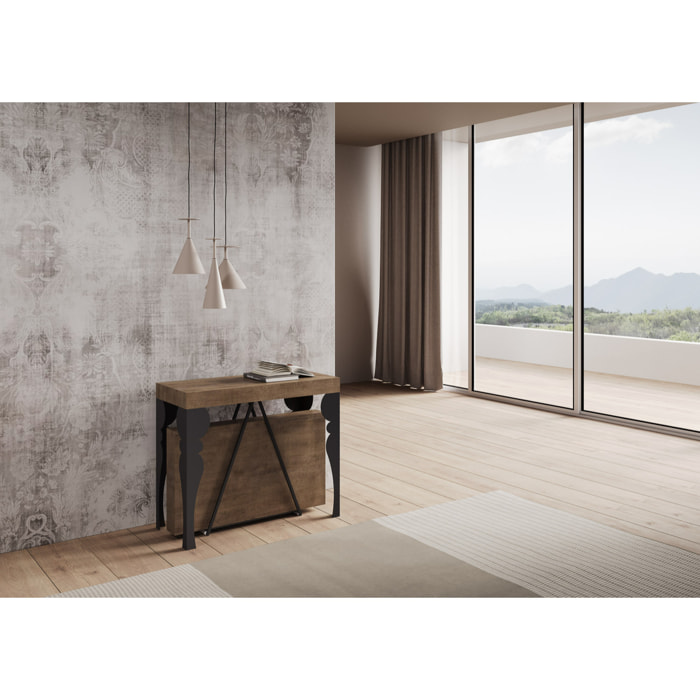 Consolle allungabile 90x40/300 cm Riza noce telaio antracite