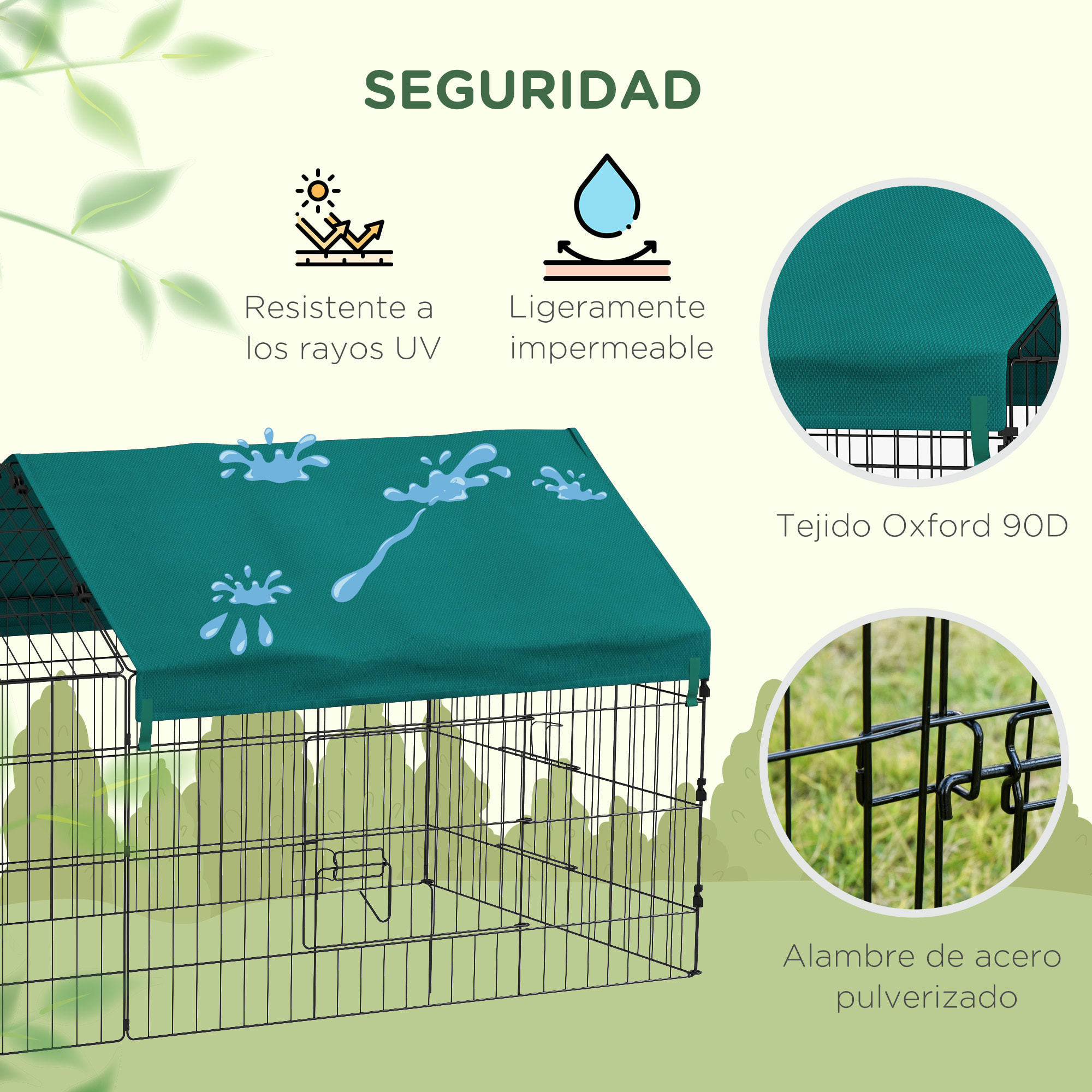 Jaula para Animales Pequeños Jaula para Roedores de Acero con Puertas y Tela Superior Jaula para Conejos Chinchillas Gallinas 185x75x75 cm Verde