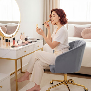 Silla de Oficina con Ruedas, Silla de Escritorio de Terciopelo con Respaldo Acolchado con Costuras, Asiento Ancho, Altura Ajustable, Espuma de Alta Resiliencia, para Casa, Oficina, Gris