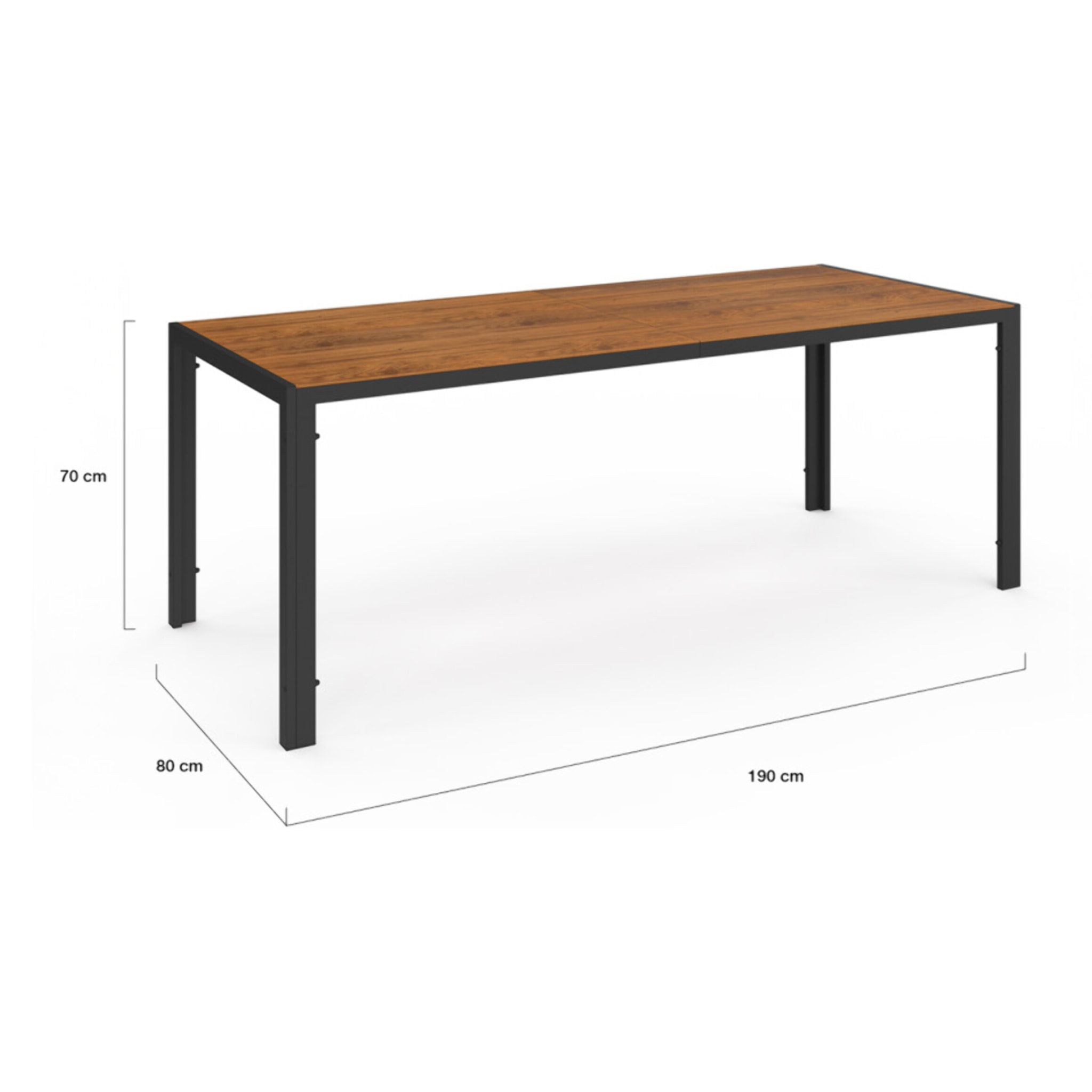Ensemble repas Timbia 8 places noir et verre trempé effet bois