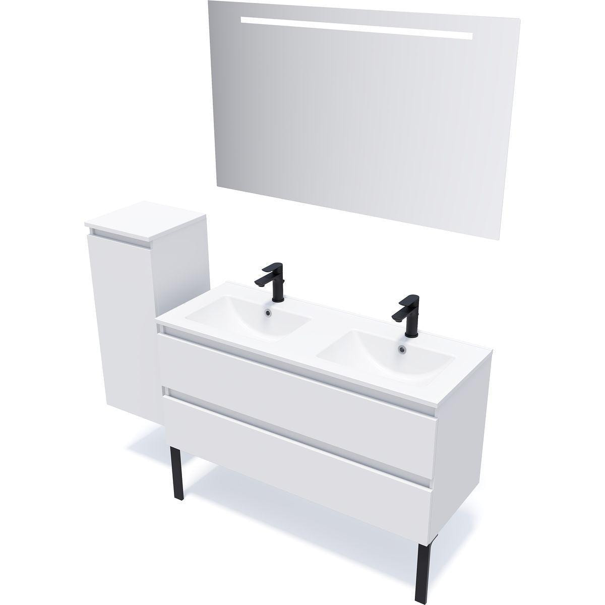 Meuble de salle de bain suspendu double vasque intégrée 120cm 2 tiroirs  Vert olive + miroir - Hudson - Homifab