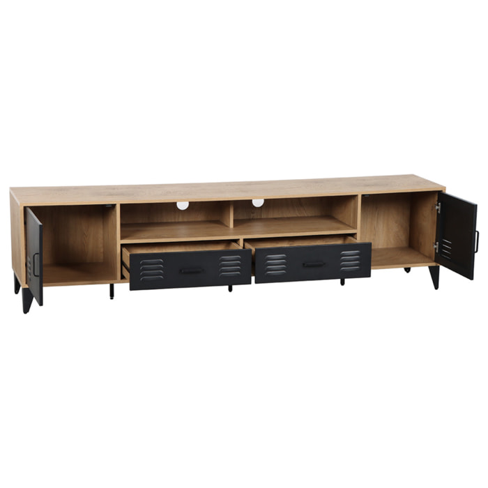 Tribeca - meuble tv - effet bois et métal noir - 200 cm - Bois / Noir