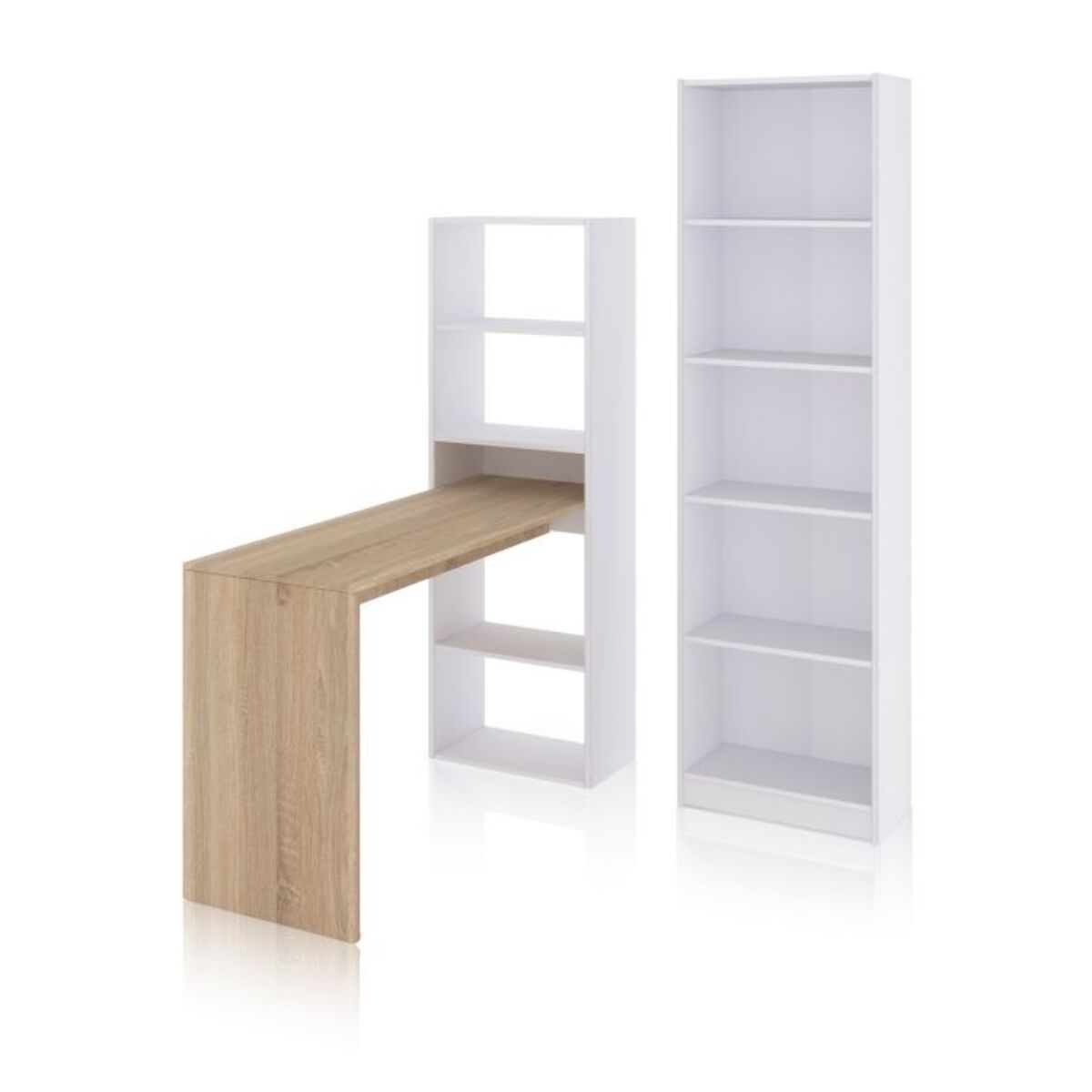 Pack escritorio y estantería Cosmic Plus Blanco Artik (Blanco Mate) - Roble Canadian