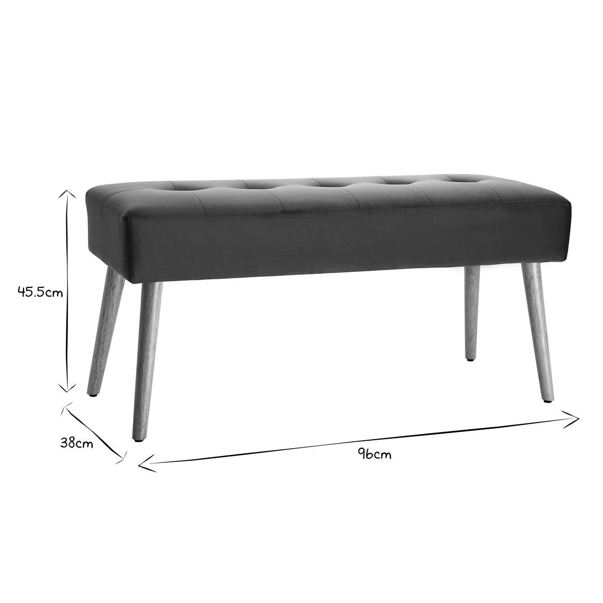 Banc scandinave capitonné en tissu velours bleu pétrole et bois clair L96 cm GUESTA