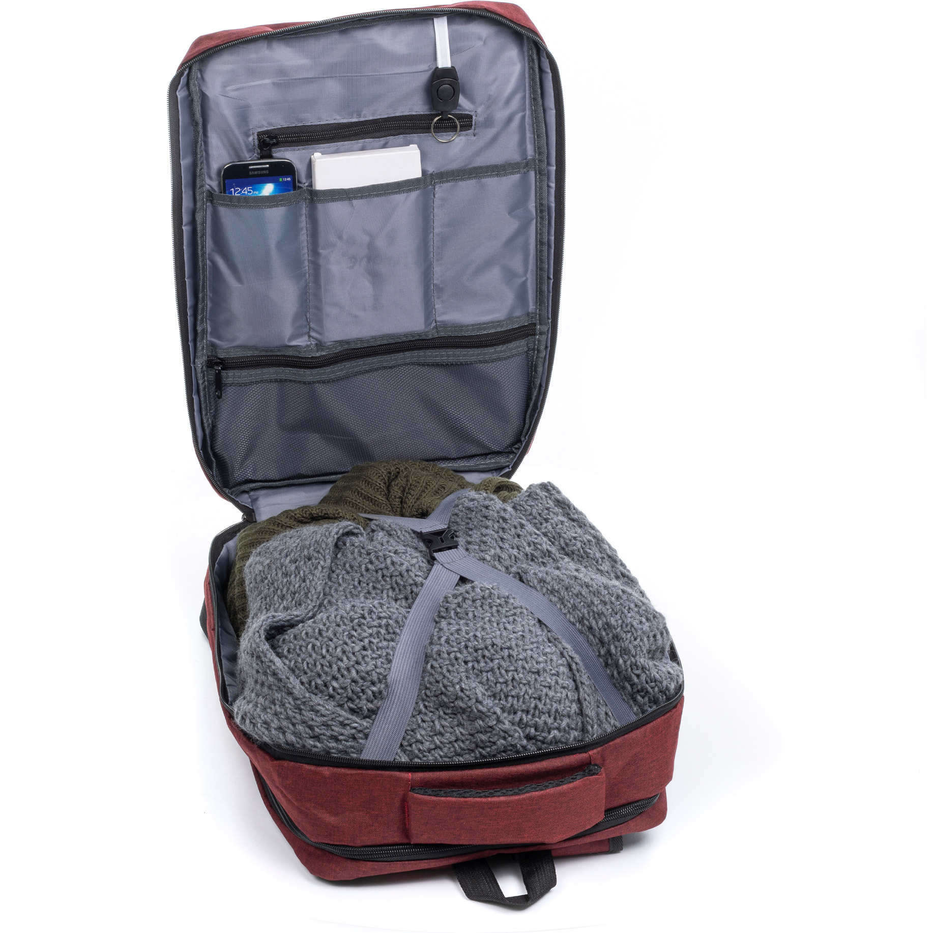 Zaino da cabina multiscomparto, porta laptop 17". Adattabile a Trolley. Presa USB esterna nascosta.