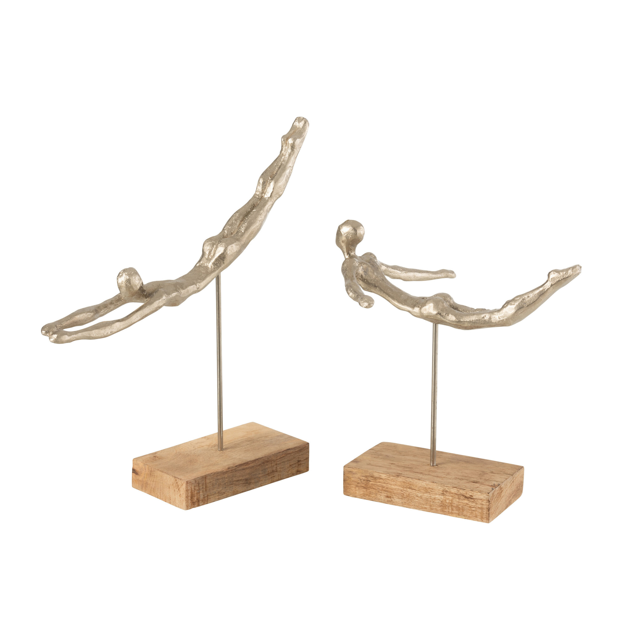 J-Line décoration Figurine Nageur - polyrésine/bois de Manguier - argent - 2 pcs