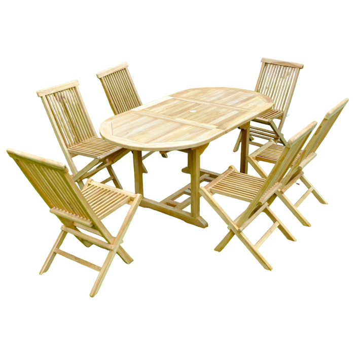 ADAGNA Table de jardin ovale et 6 chaises en teck
