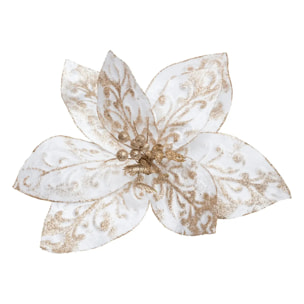 Décoration de sapin poinsettia XL blanc or 40cm