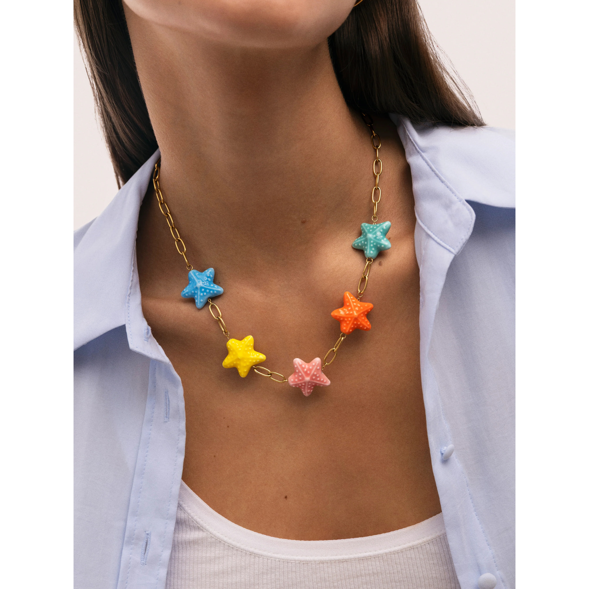 Collar Starfish Chic Color Acero Baño Oro
