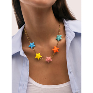Collar Starfish Chic Color Acero Baño Oro