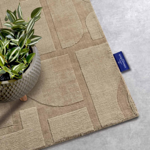 Tapis salon motif géométrique, laine tissée main, ziya authentique