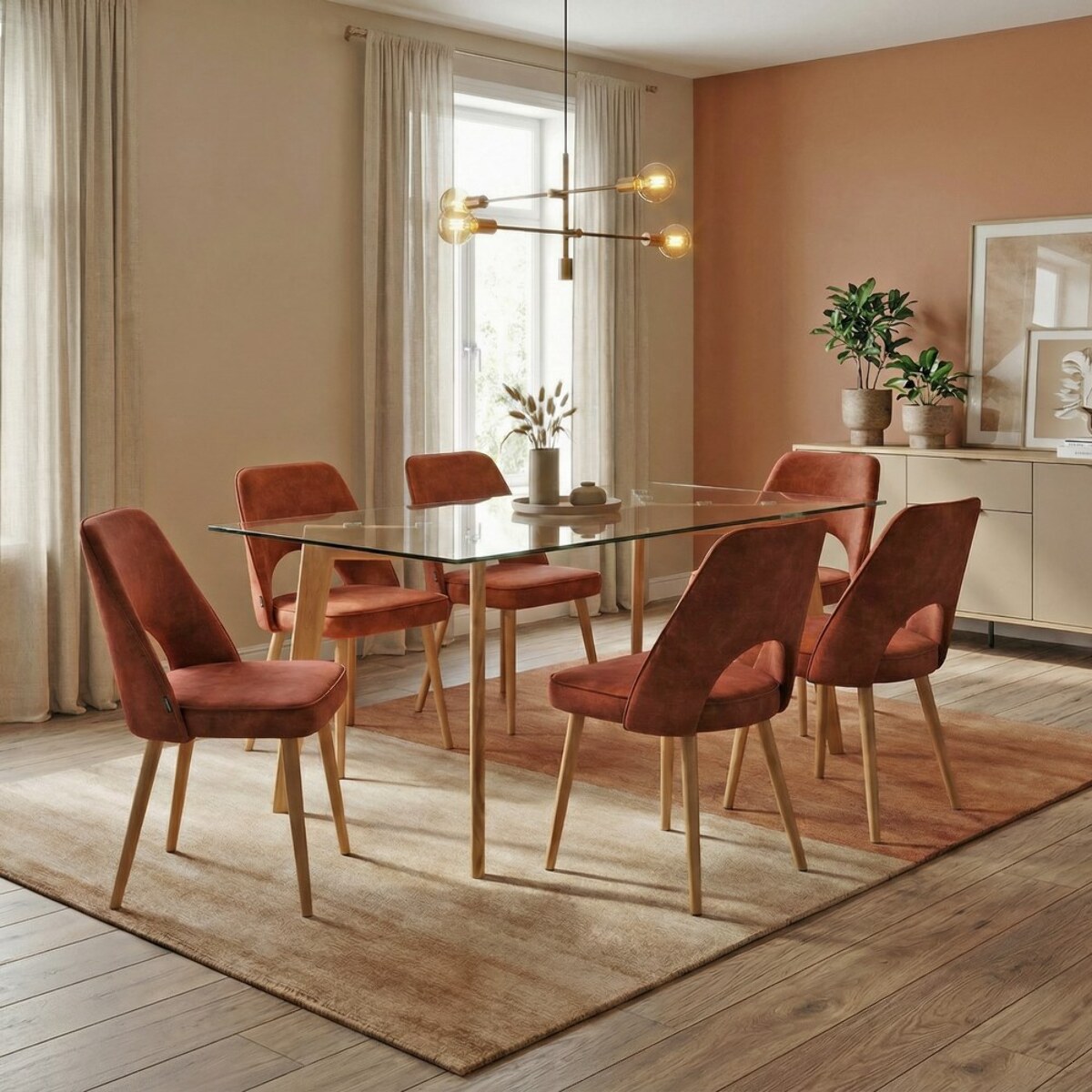 Set 4 sedie sala da pranzo in tessuto effetto velluto color mattone – Oblo