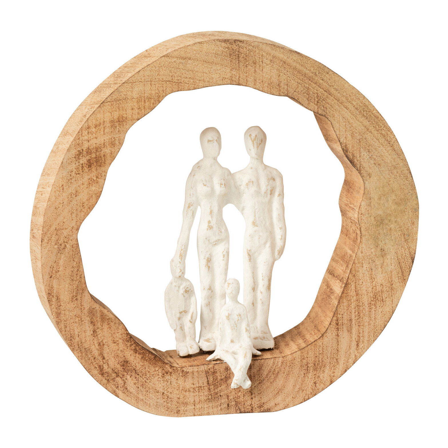 J-Line Personnage Famille Bois De Manguier/Aluminium Naturel/Blanc